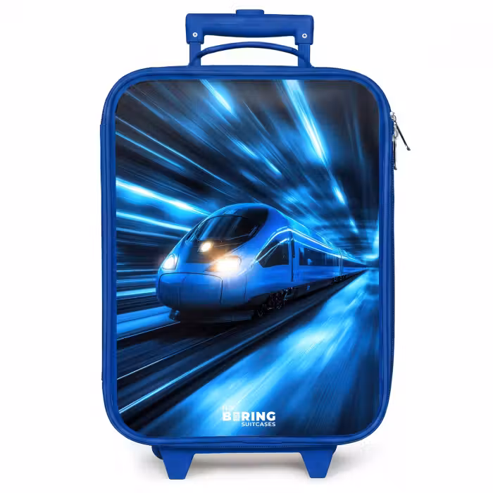 Kinderkoffer blauw - Supersnelle trein in neonblauwe tunnel