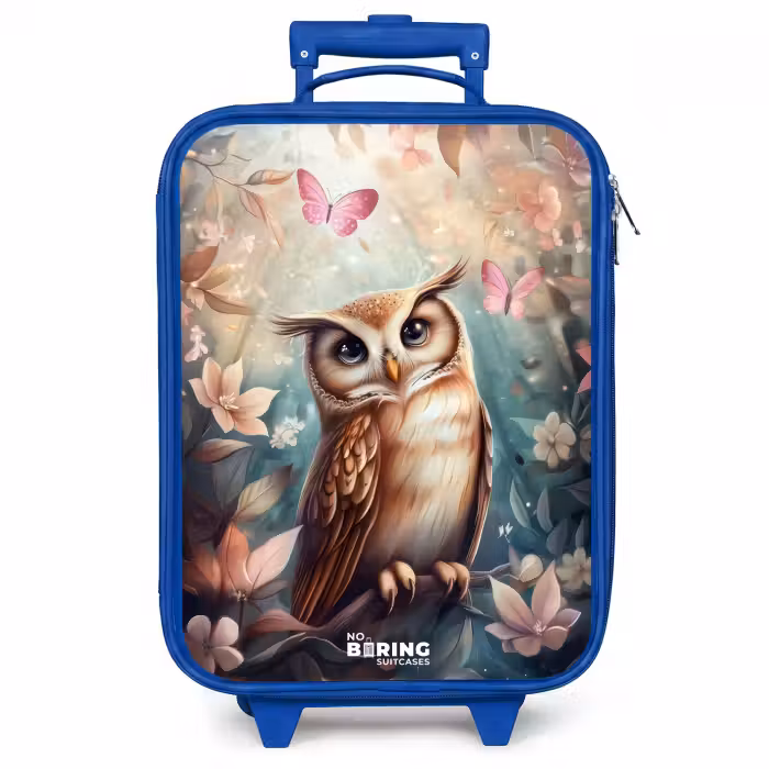 Kinderkoffer blauw - Uil met vlinders in mystiek bos