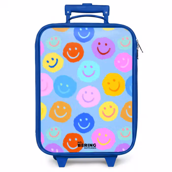Kinderkoffer - Blauw - Vrolijk patroon van smileys
