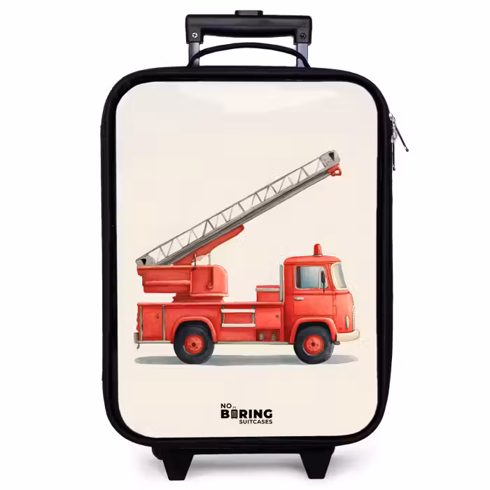 Kinderkoffer - Zwart - Brandweerwagen - Getekend - Rood