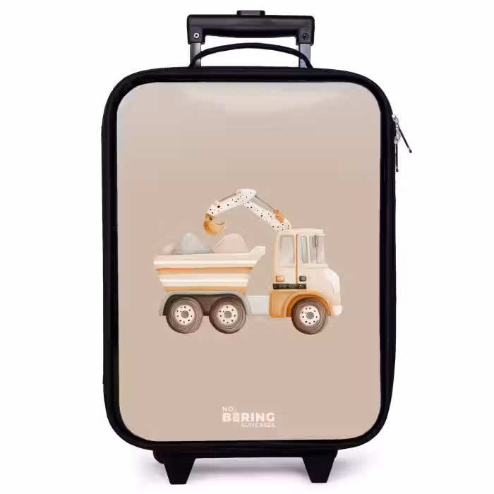 Kinderkoffer - Gele kiepwagen in neutrale kleuren