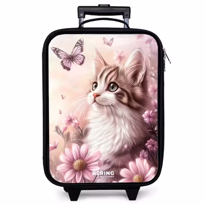 Kinderkoffer - Zwart - Kat - Paars - Vlinders - Bloemen