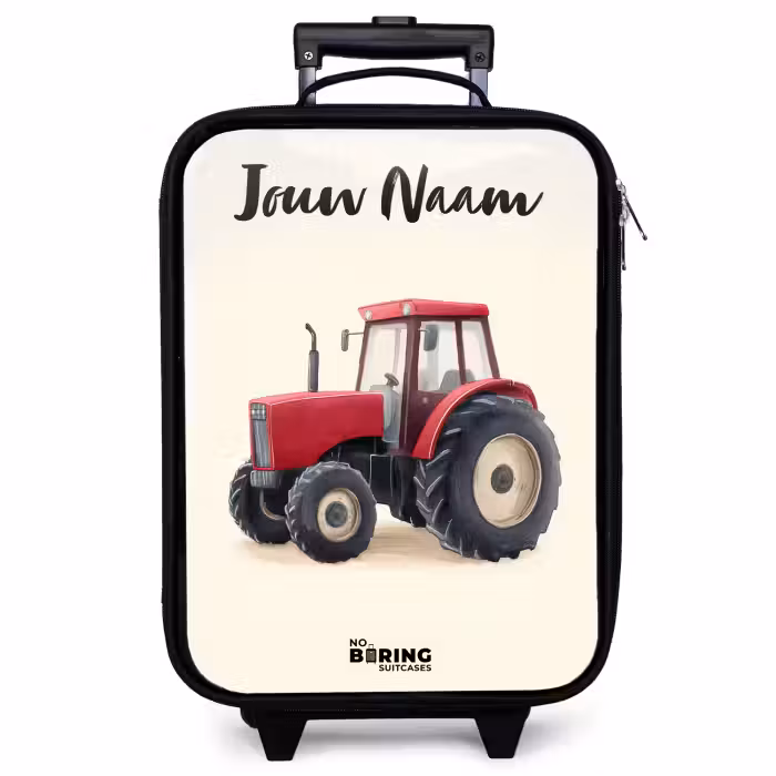 Kinderkoffer met naam - Tractor - Getekend - Rood