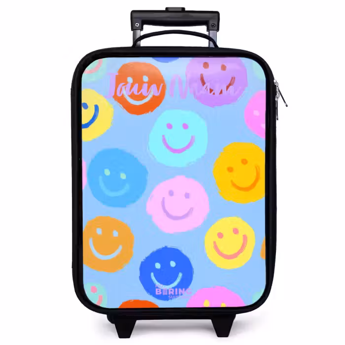 Kinderkoffer met naam - Vrolijk patroon van smileys