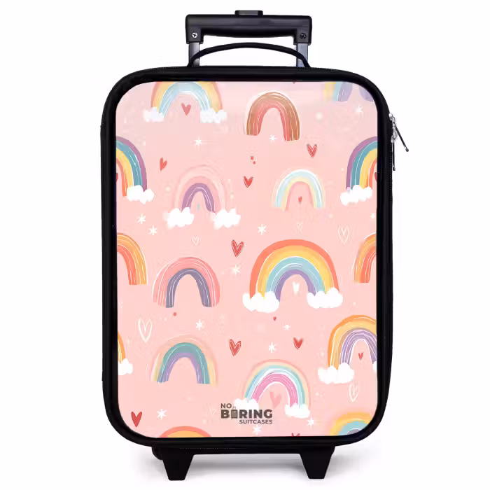Kinderkoffer - Zwart - Regenbogen op een roze achtergrond