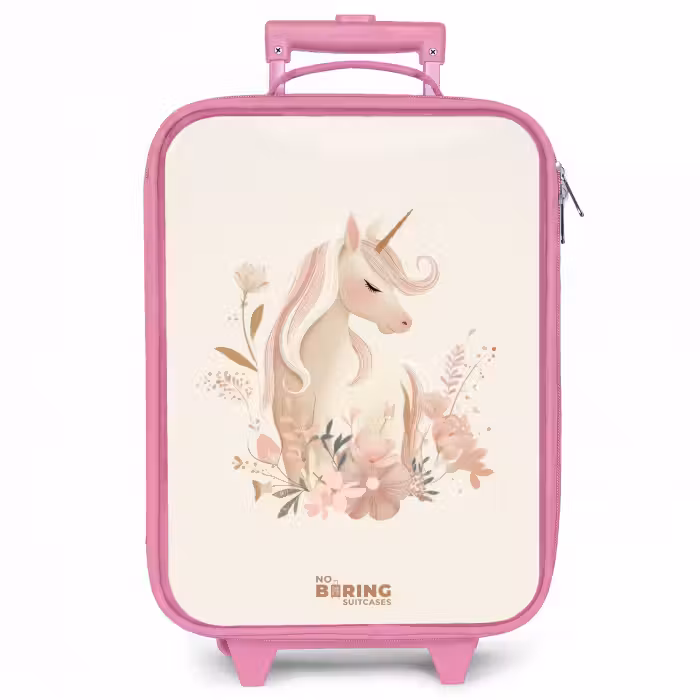 Kinderkoffer roze - Eenhoorn tussen bloemen in roze pastel kleuren