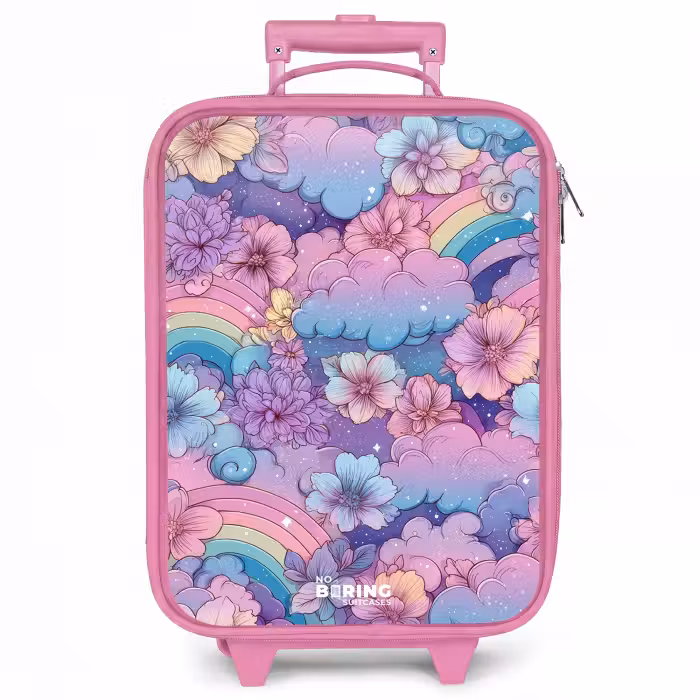 Kinderkoffer - Roze - Illustratie van wolken, regenbogen en bloemen