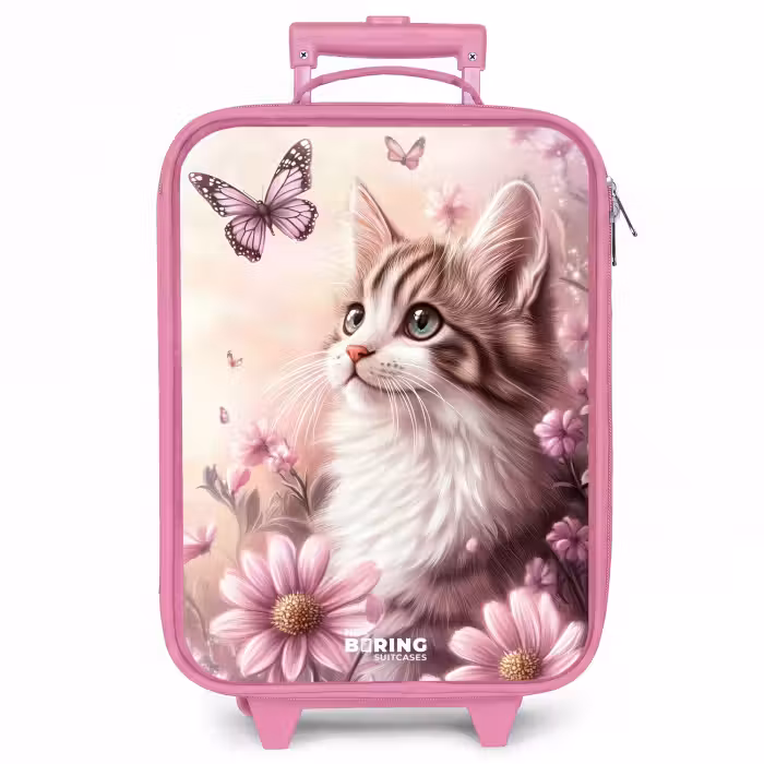 Kinderkoffer - Roze - Kat - Paars - Vlinders - Bloemen