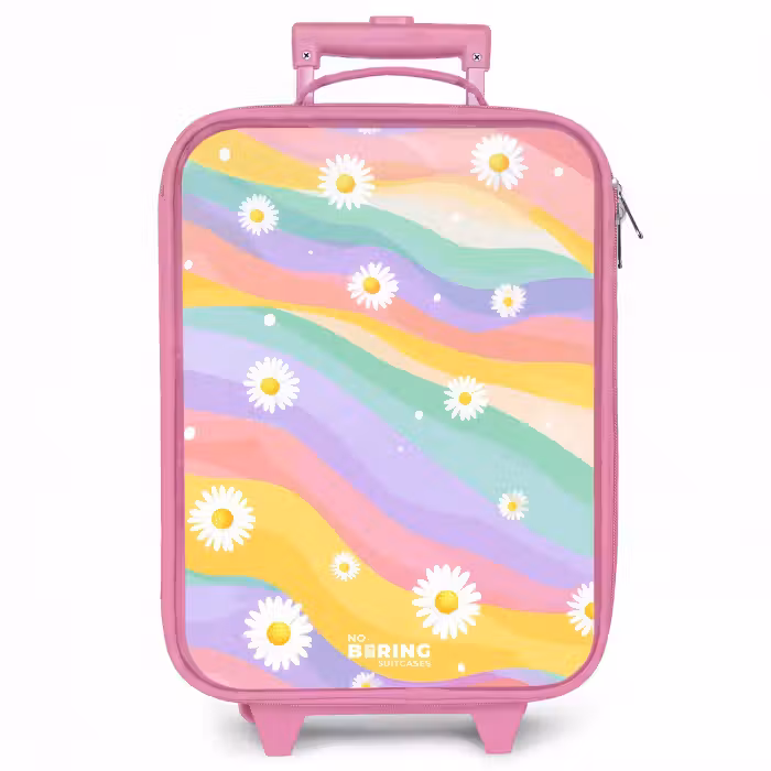 Kinderkoffer - Roze - Madeliefjes op regenboogachtergrond