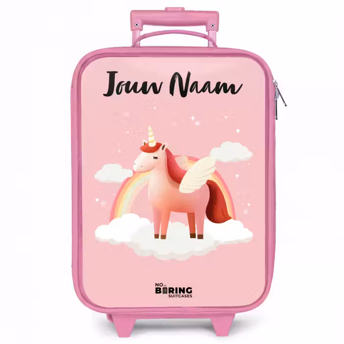 Kinderkoffer roze met naam - Eenhoorn - Vleugels - Roze - Regenboog