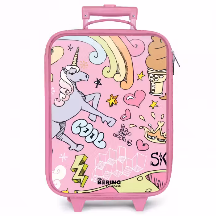 Kinderkoffer roze - Unicorn doodles