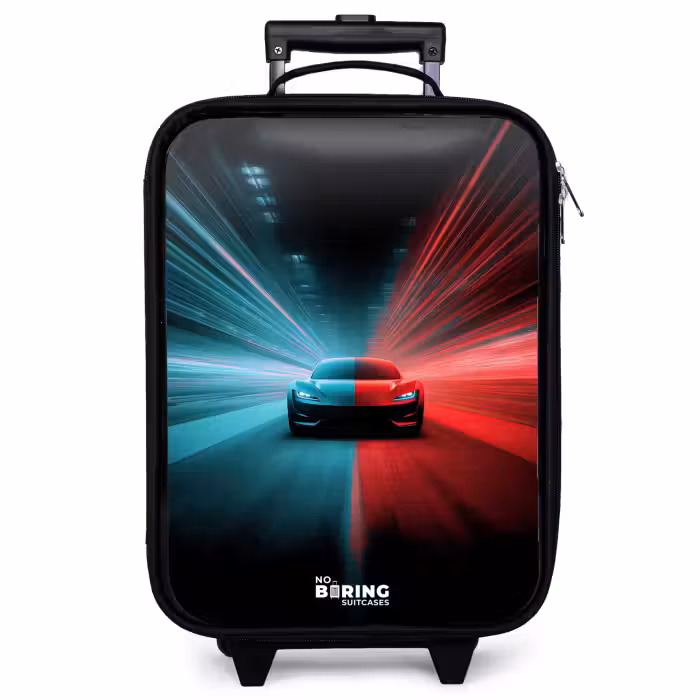Kinderkoffer - Zwart - Sportwagen - Lichtstralen - Neon - Blauw