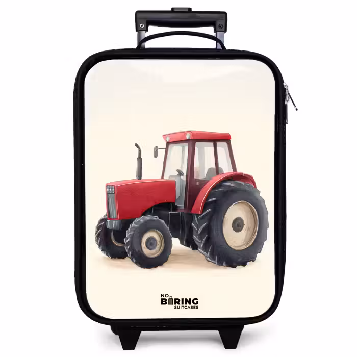 Kinderkoffer - Zwart - Tractor - Getekend - Rood