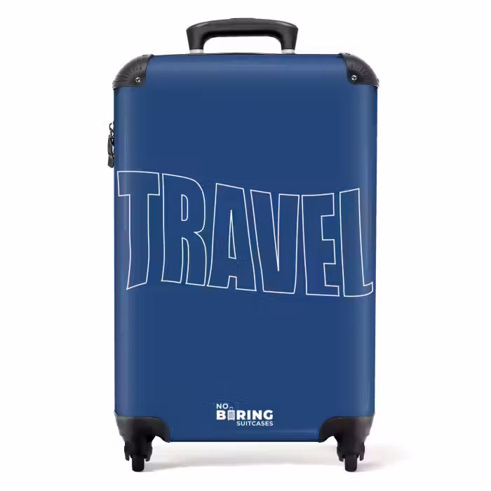 Koffer - Blauwe achtergrond met grote contourtekst Travel