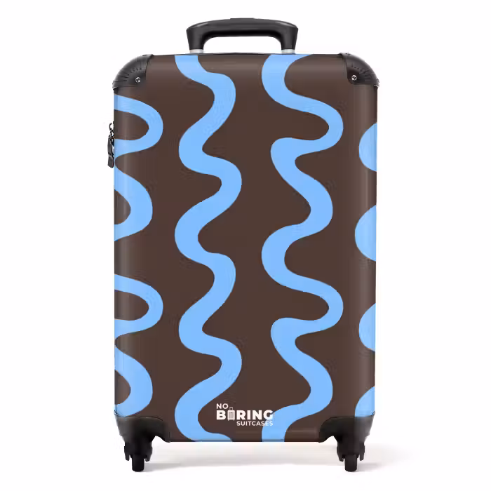 Koffer - Kronkelende lijnen - Blauw - Bruin - Minimalistisch