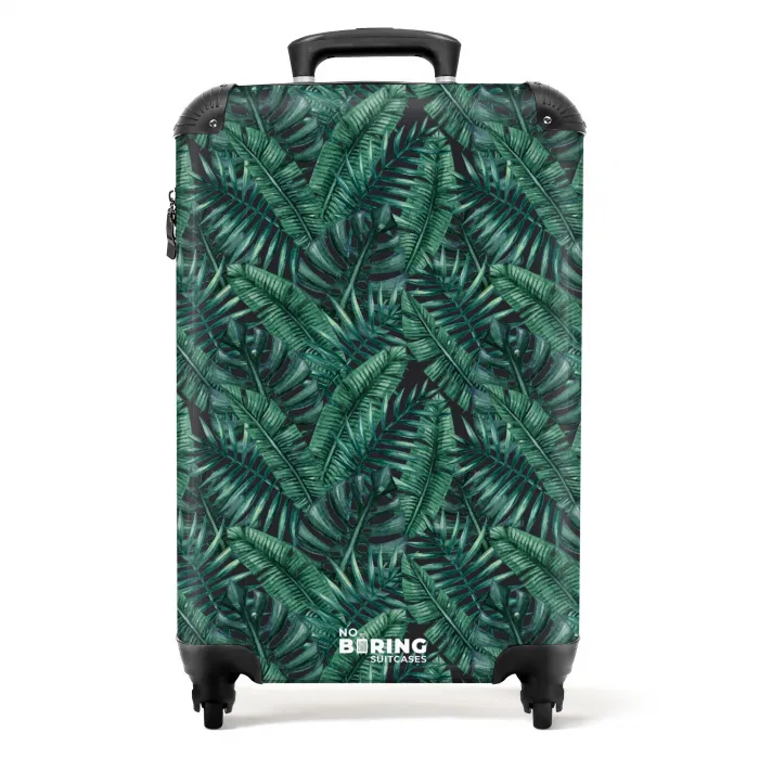 Palm bladeren monstera donker patroon NBS - Handbagage koffer - Kinderen Unisex middel -productfoto_recht