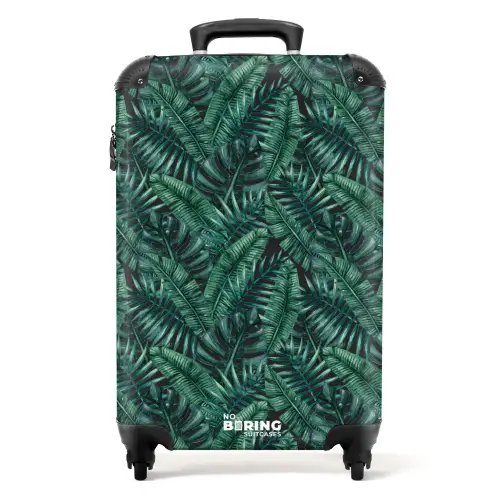 Palm bladeren monstera donker patroon NBS - Handbagage koffer - Kinderen Unisex middel -productfoto_recht