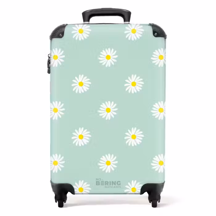 Koffer - Pastel - Margrieten op pastelgroene achtergrond