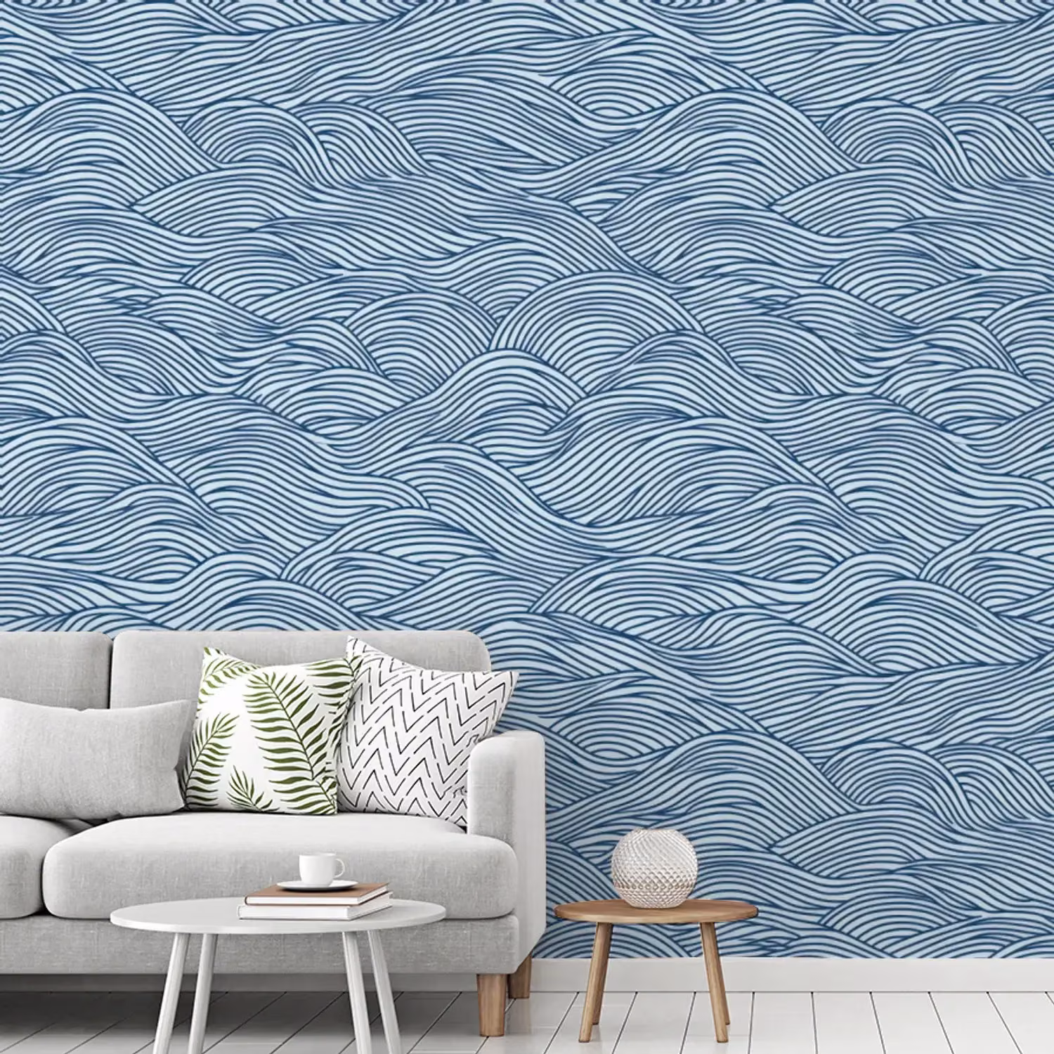 Behang - Golven - Ritmisch - Blauw