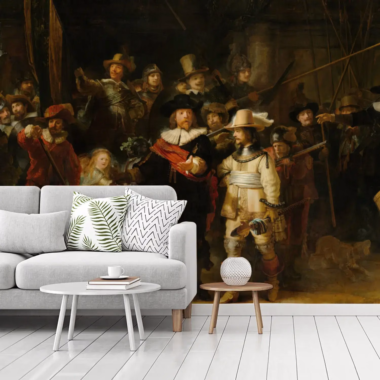 Behang met de nachtwacht van Rembrandt van Rijn