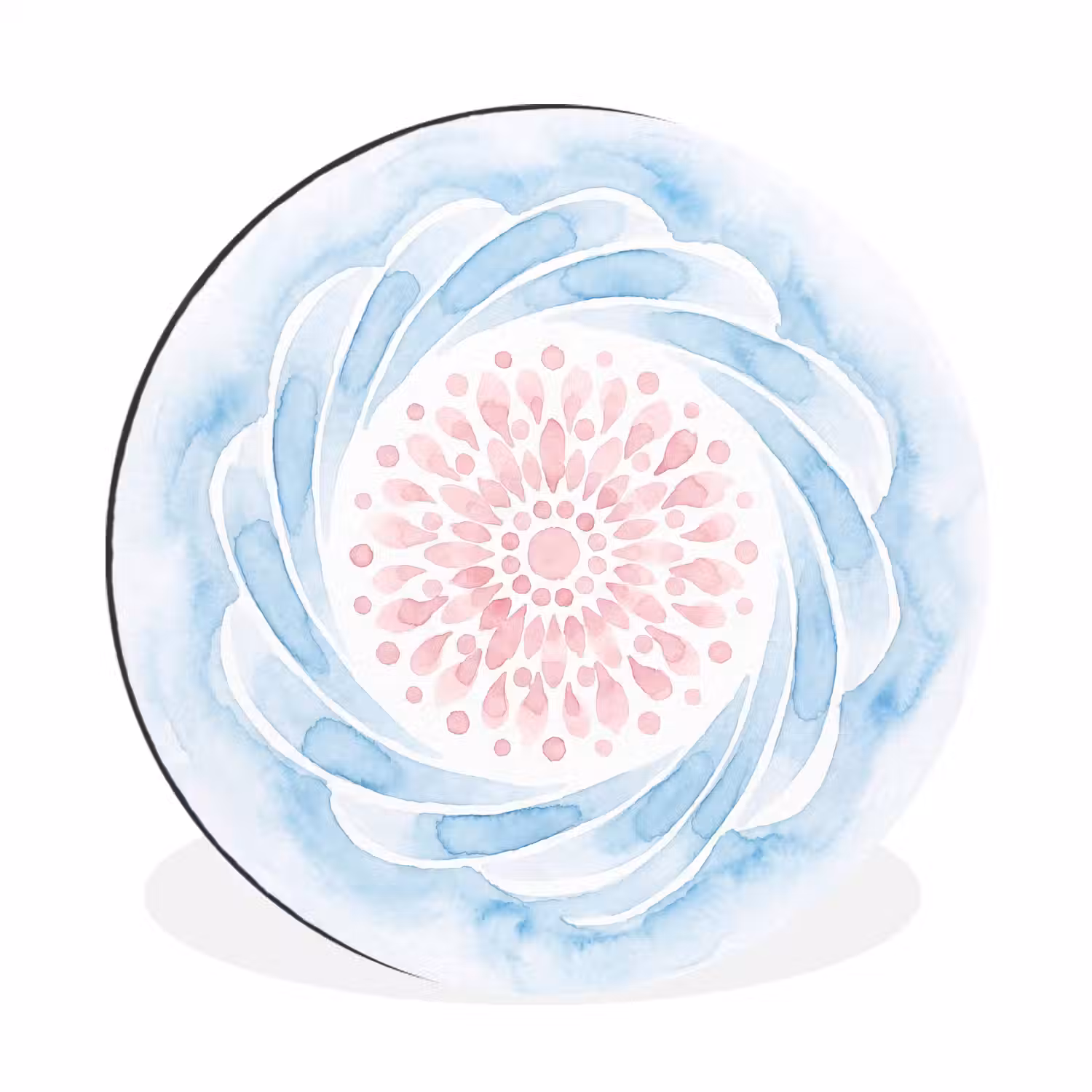 Abstract - Bloemvorm - Aquarel - Roze - Blauw Wandcirkel aluminium klein -3d