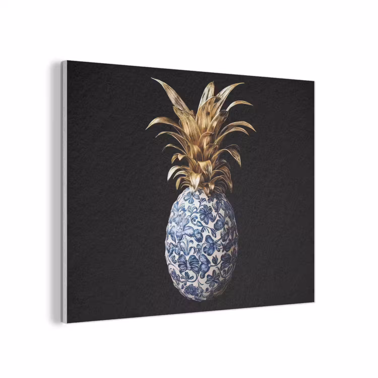 Ananas - Bloemen patroon - Goud - Delftsblauw PET vilt klein -3d