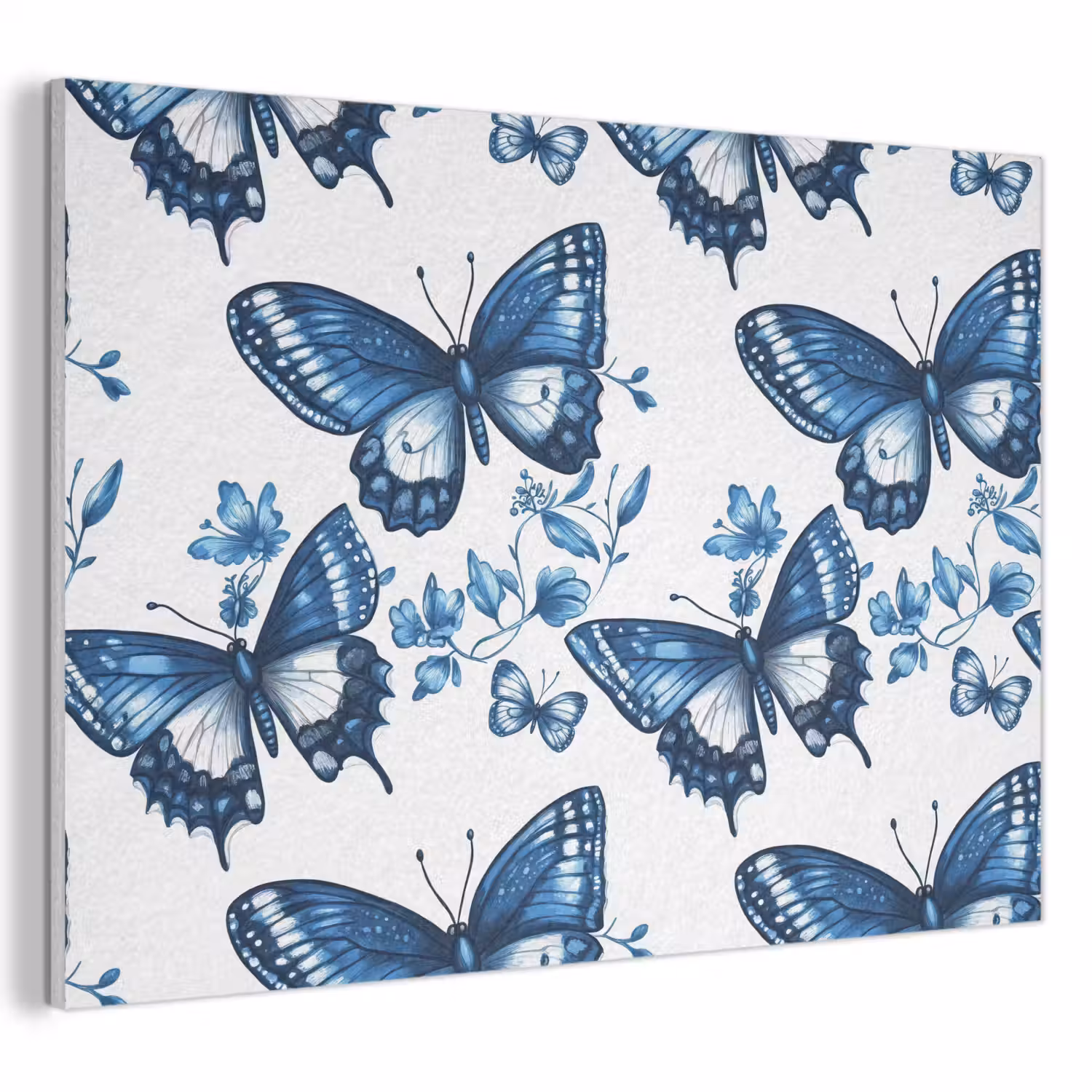 Blauw - Vlinders - Bloemen - Wit PET vilt klein 837 -3d