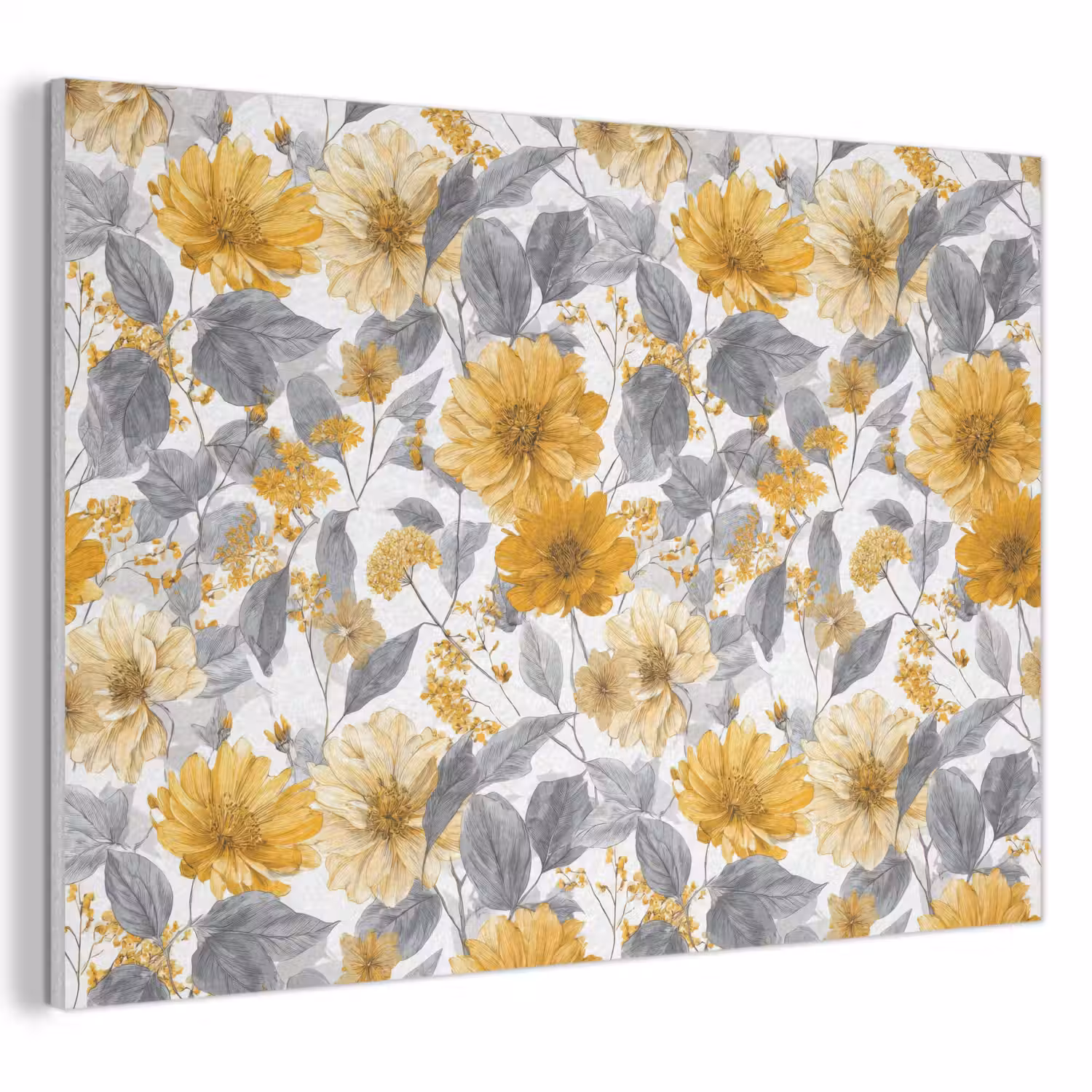 Bloemen - Botanisch - Elegant - Okergeel - Grijs PET vilt klein 837 -3d