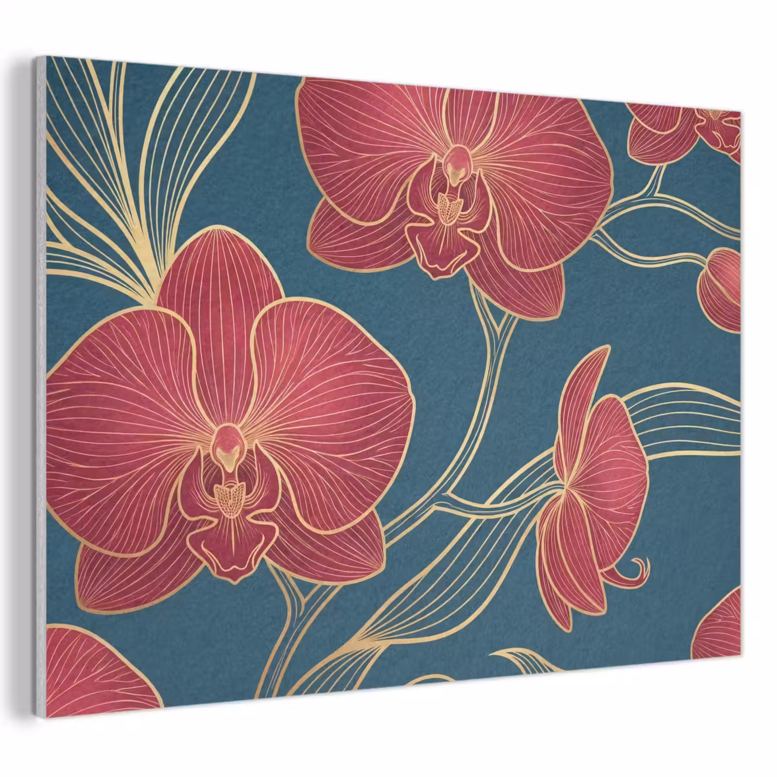 Akoestisch schilderij - Bloemen - Rood - Goud - Bloemen - Rood - Goud PET vilt klein