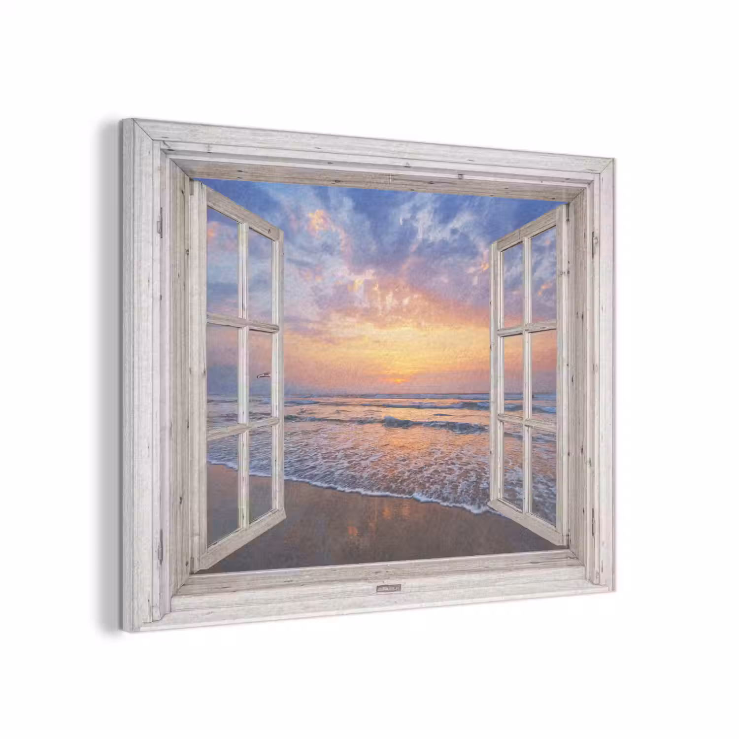Doorkijk - Zee - Strand - Zonsondergang - Blauw PET vilt klein -3d