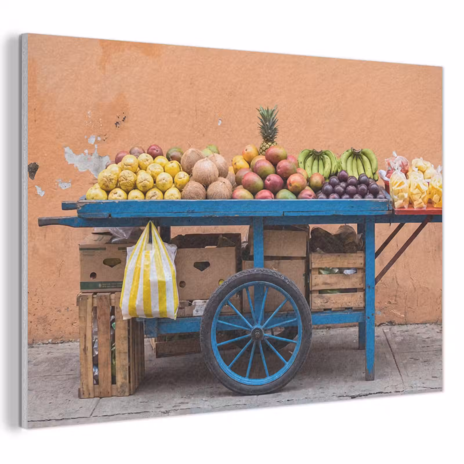Akoestisch schilderij - Fruit - Kar - Straat - Fruit - Kar - Straat PET vilt klein