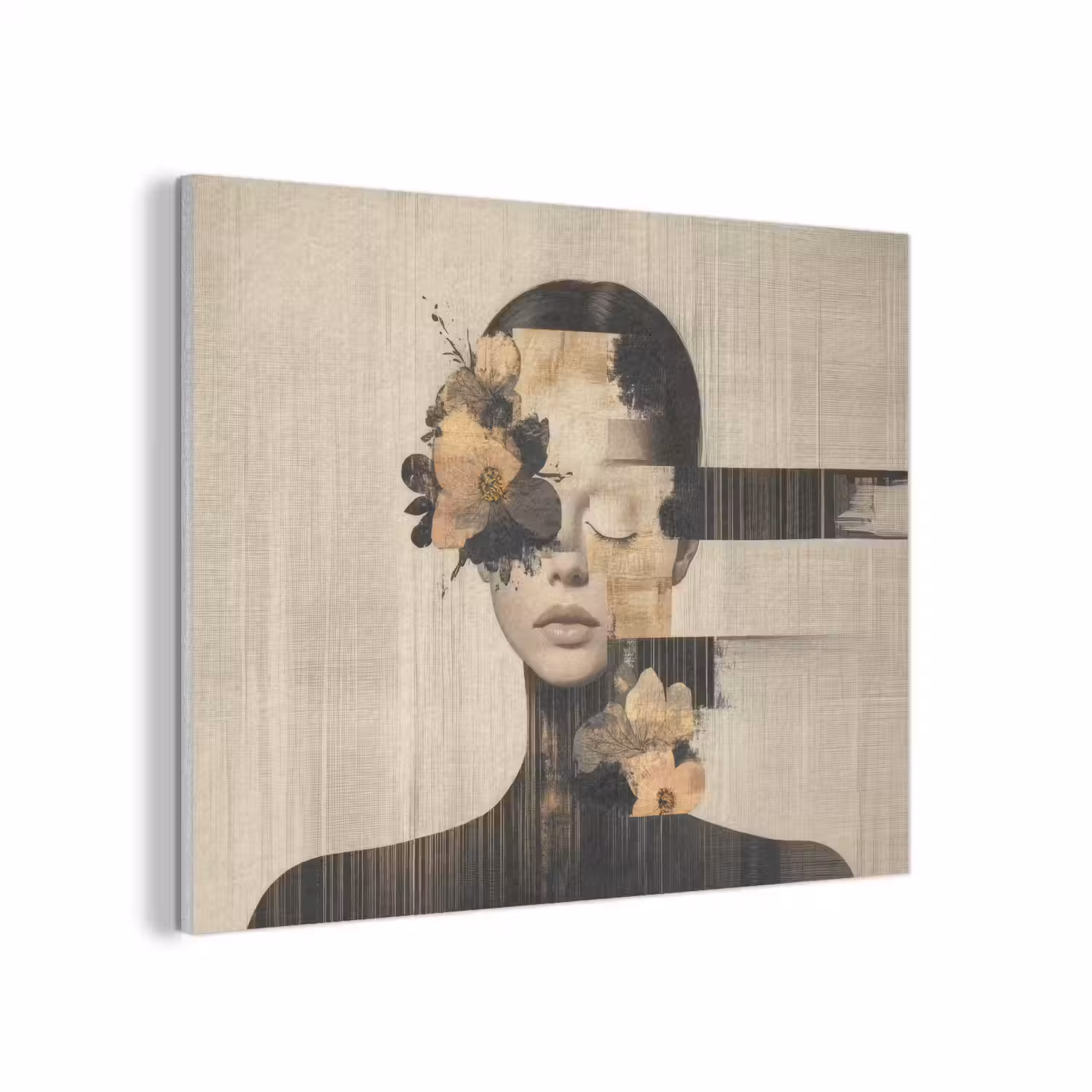 Gezicht - Bloemen - Zwart - Vrouw PET vilt klein -3d