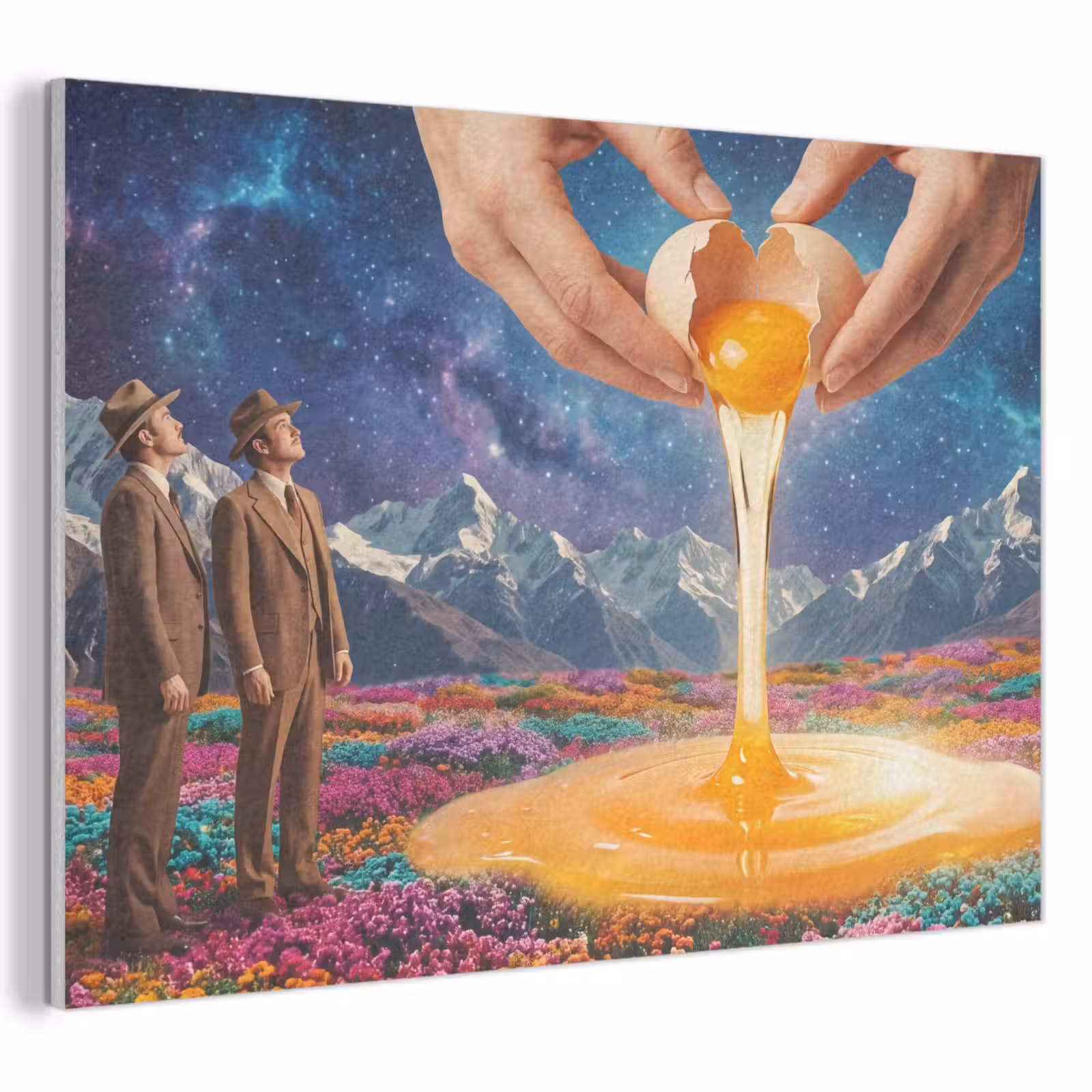 Akoestisch schilderij - Handen - Ei - Surrealisme - Handen - Ei - Surrealisme PET vilt klein