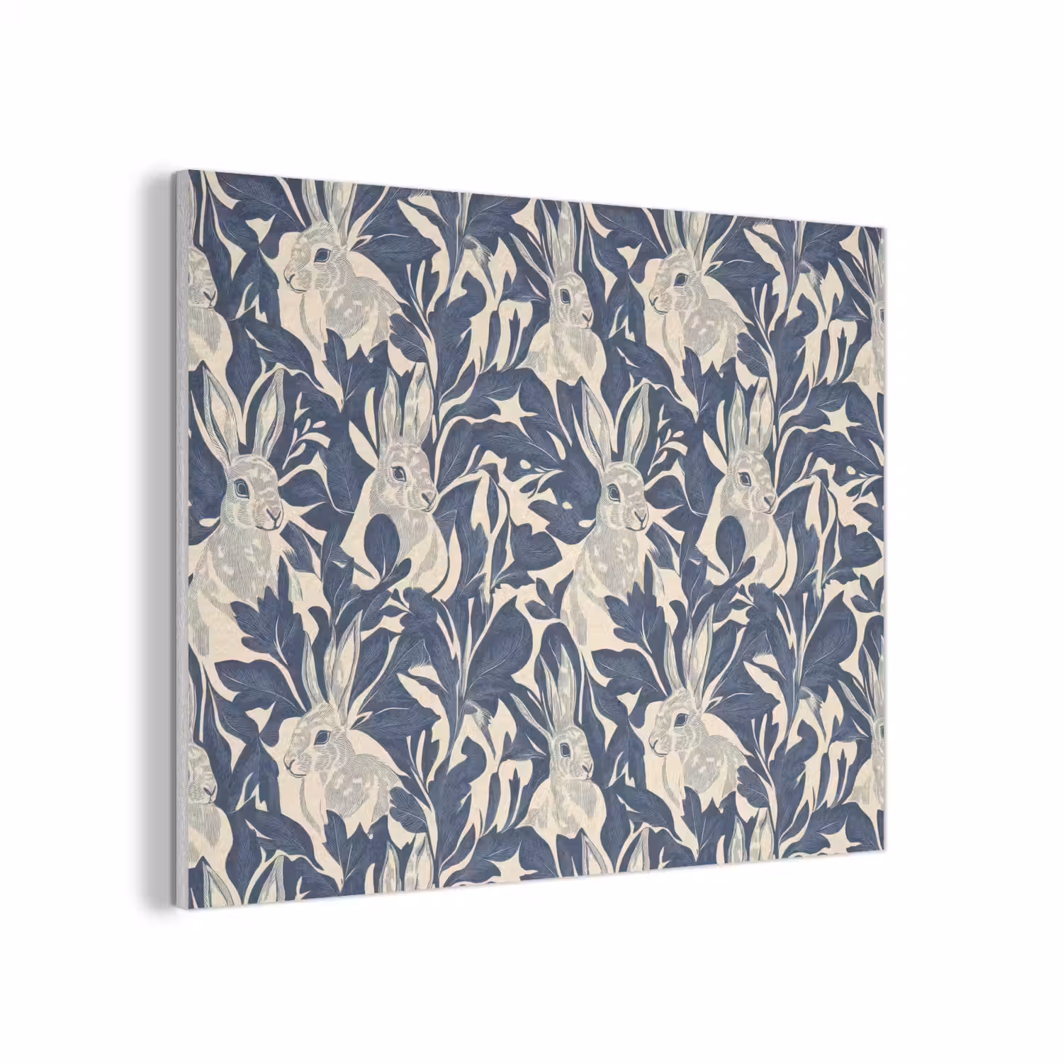 Hazen - Bladeren - Patroon - Blauw - Beige PET vilt klein 837 -3d