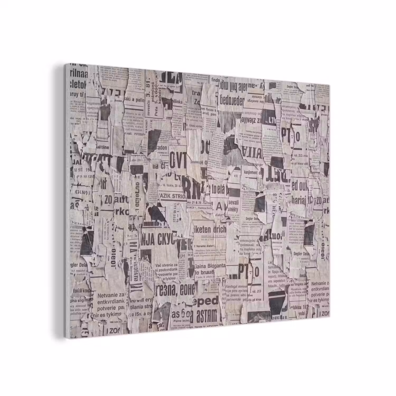 Krant - Gescheurd - Textuur - Abstract - Zwart-wit PET vilt klein -3d