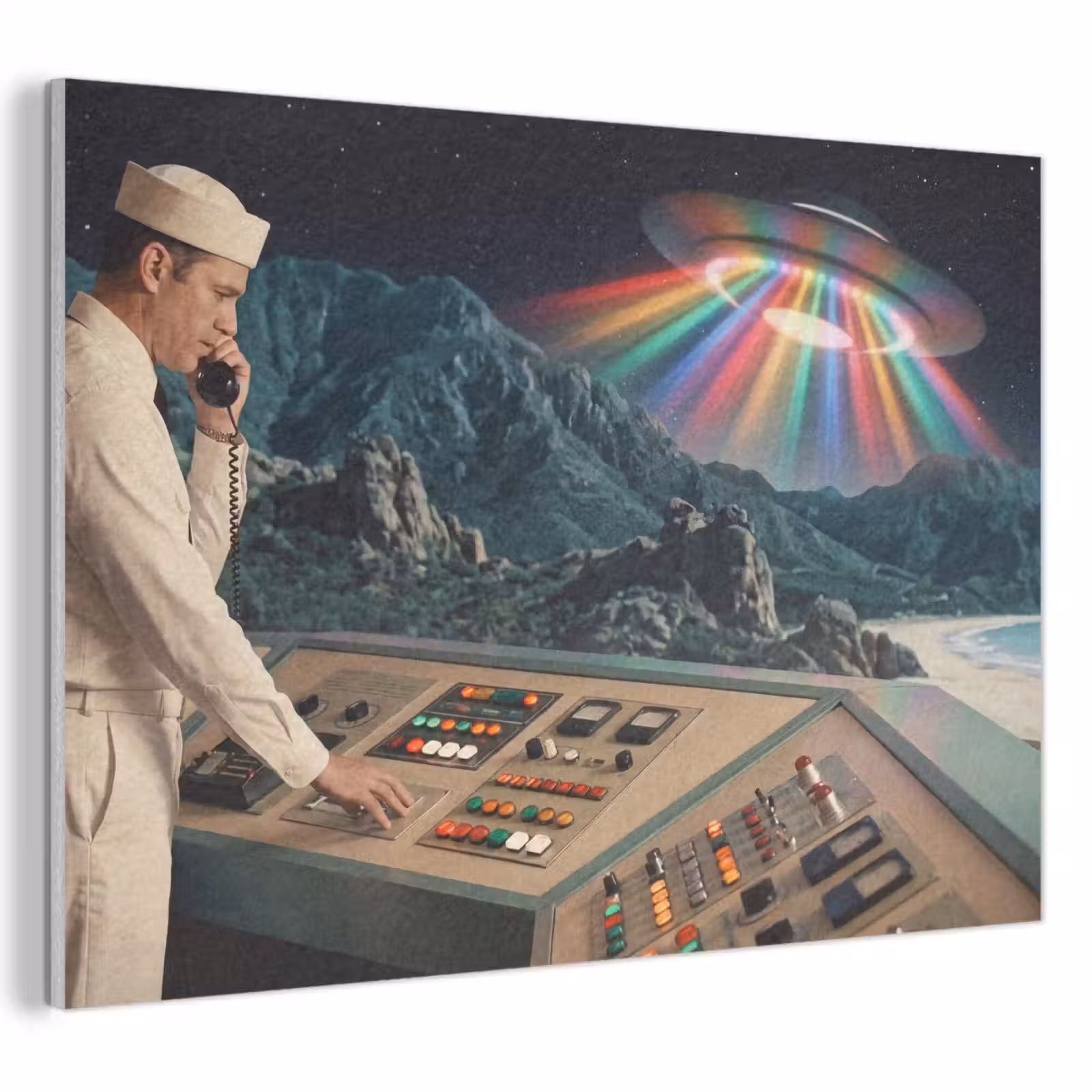 Akoestisch schilderij - Man - Controlekamer - Strand - Man - Controlekamer - Strand PET vilt klein