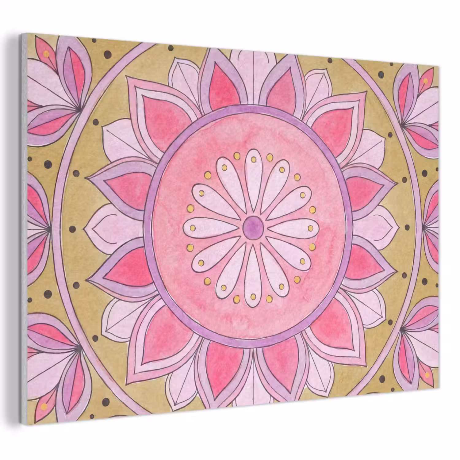 Mandala - Patroon - Kunst - Aquarel - Roze PET vilt klein -3d