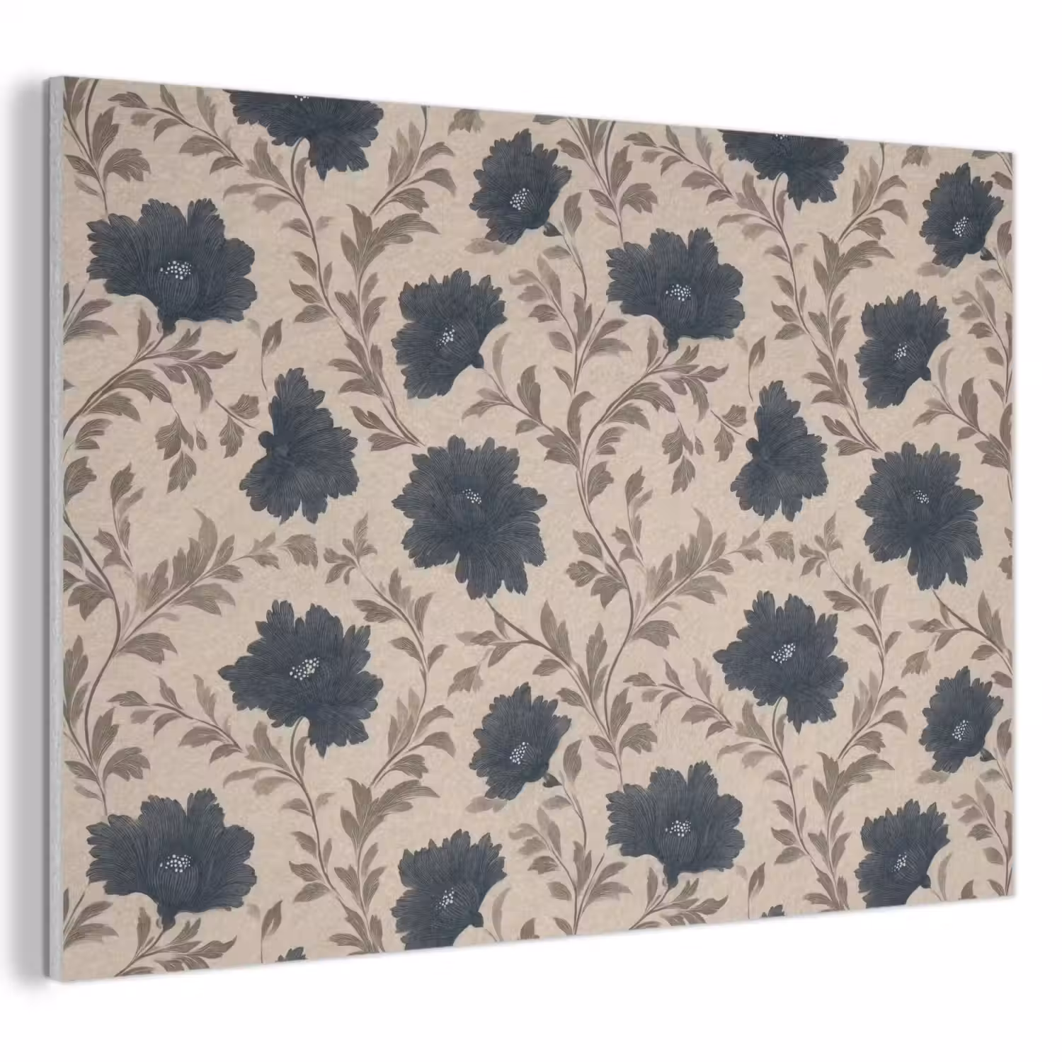 Motief - Bloemen - Zwart - Beige PET vilt klein 837 -3d