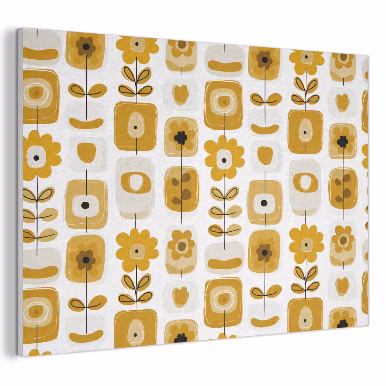 Retro - Abstract - Bloemen - Okergeel PET vilt klein 837 -3d