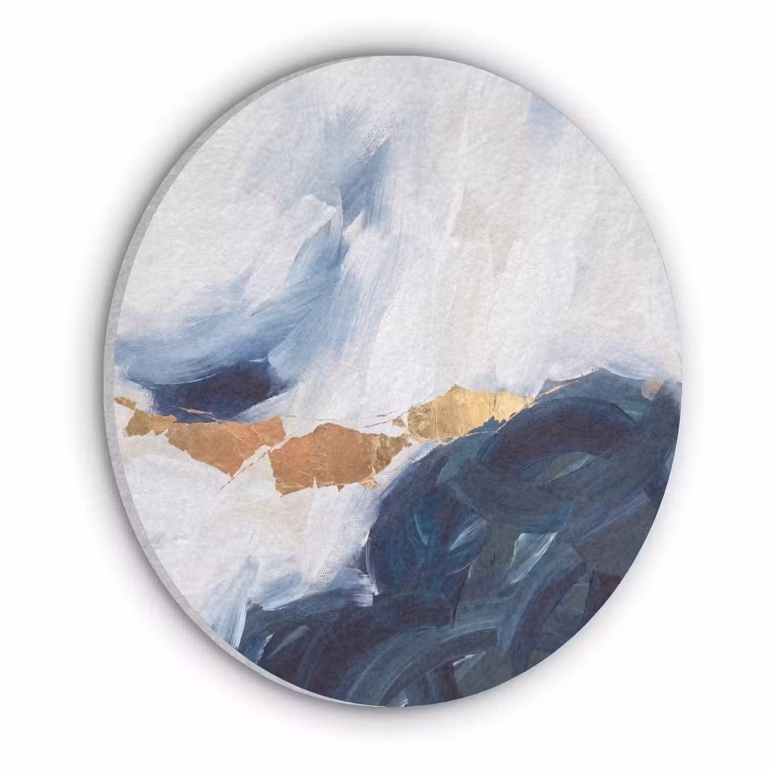 Abstract - Acryl - Blauw - Goud - Elegant Akoestische PET Vilt - Rond klein -3d
