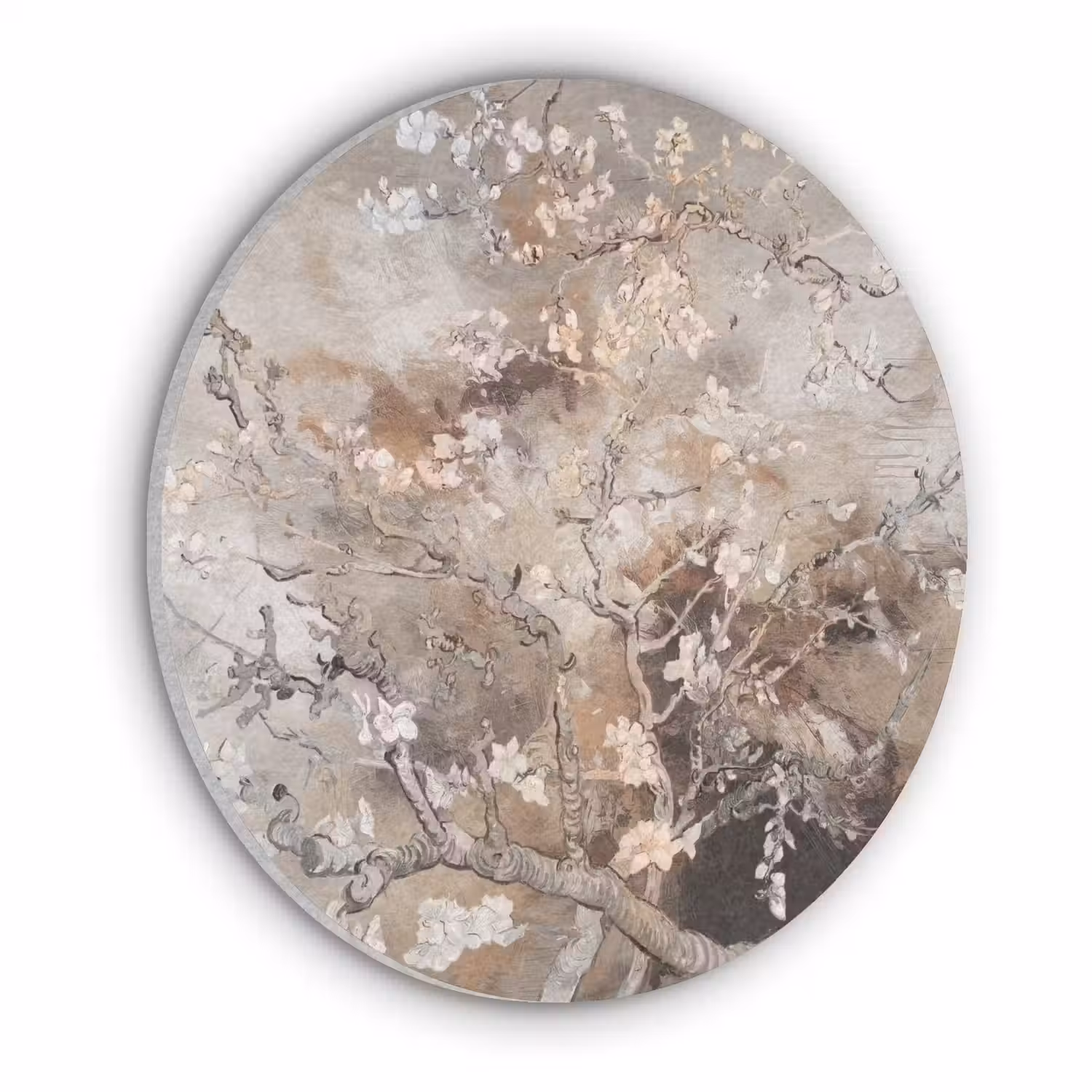 Amandelbloesem - Kunst - Van Gogh - Beige - Abstract Akoestische PET Vilt - Rond klein -3d