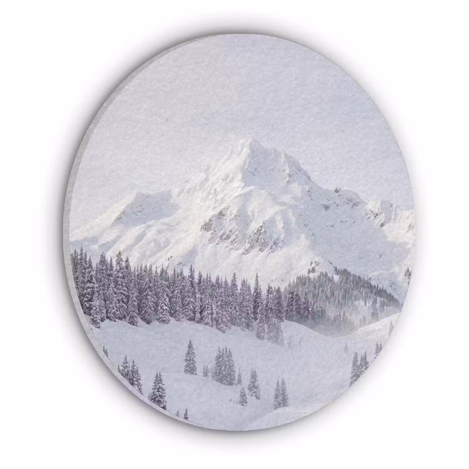 Berg - Sneeuw - Winter - Natuur - Wit Akoestische PET Vilt - Rond klein -3d