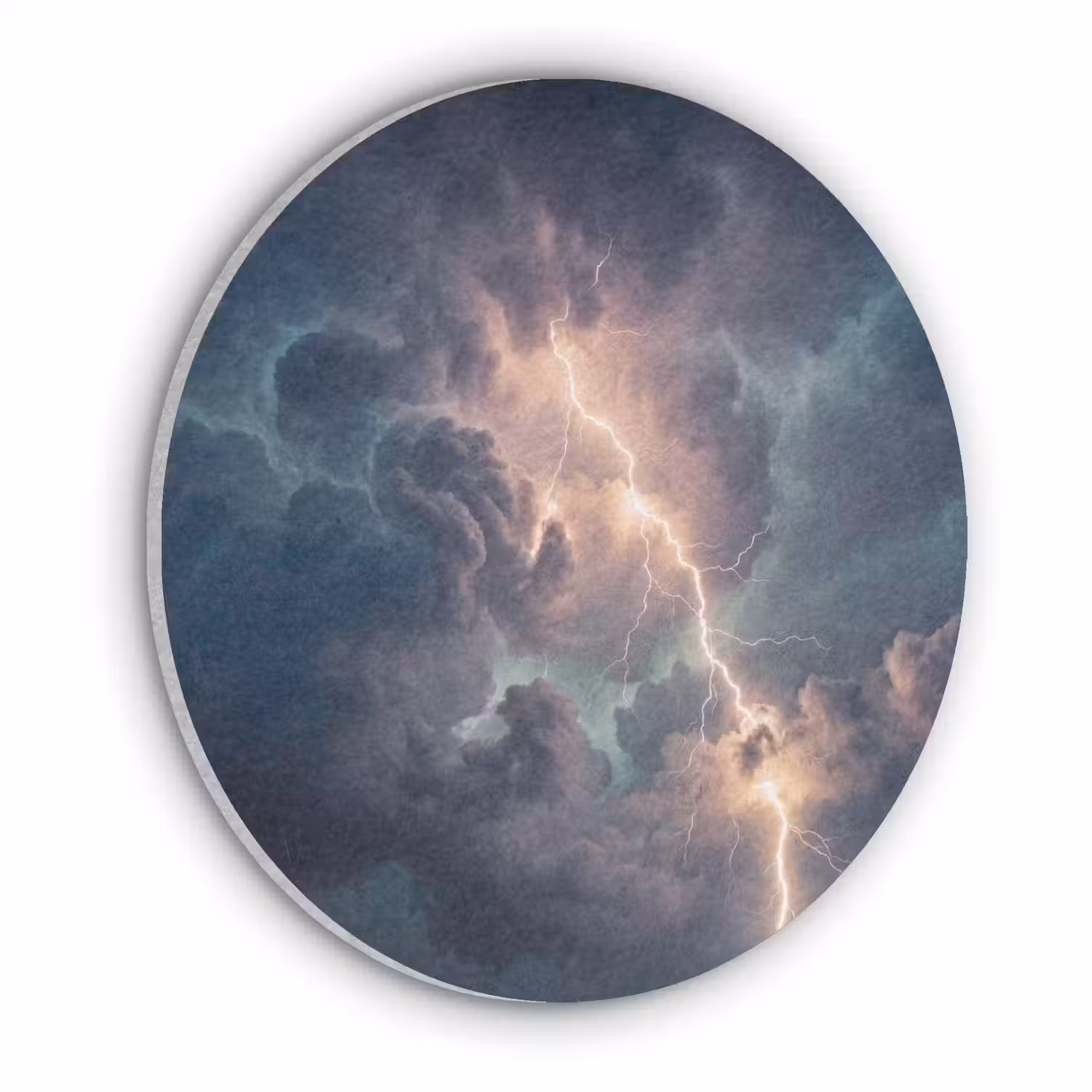 Bliksem - Storm - Natuur - Donker Akoestische PET Vilt - Rond klein -3d