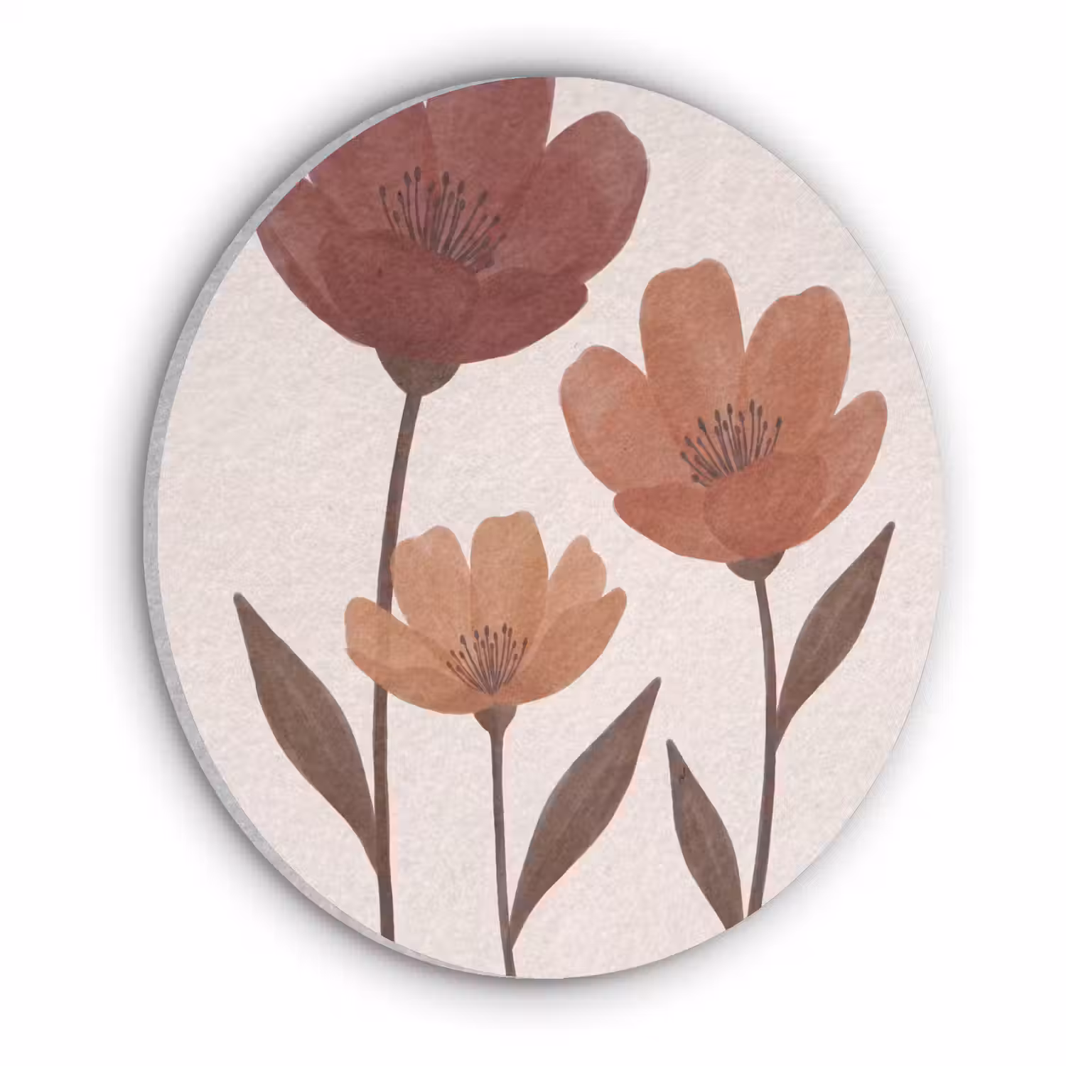 Bloemen - Abstract - Modern - Bruin - Decoratief Akoestische PET Vilt - Rond klein -3d