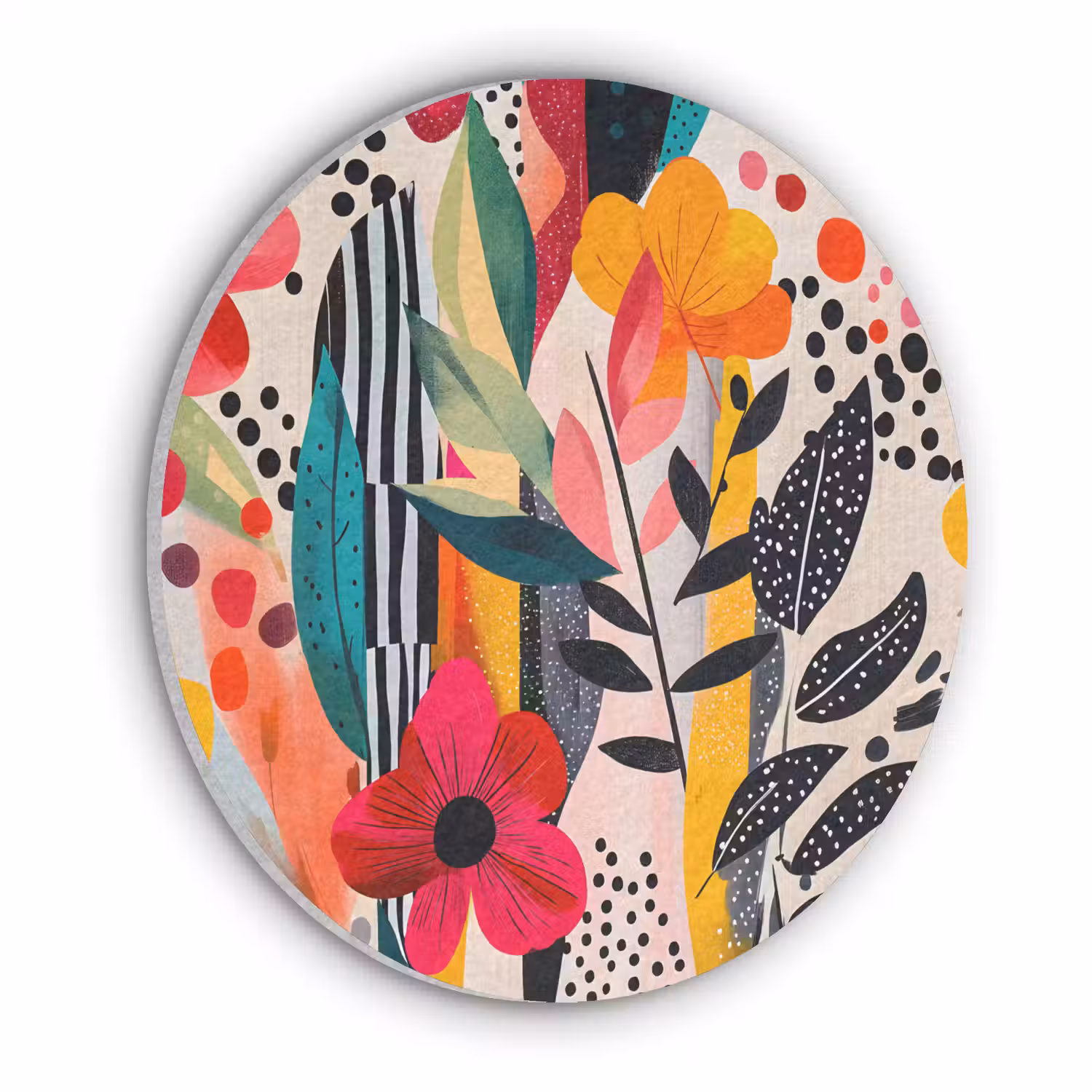 Bloemen - Bladeren - Abstract - Kleurrijk Akoestische PET Vilt - Rond klein -3d