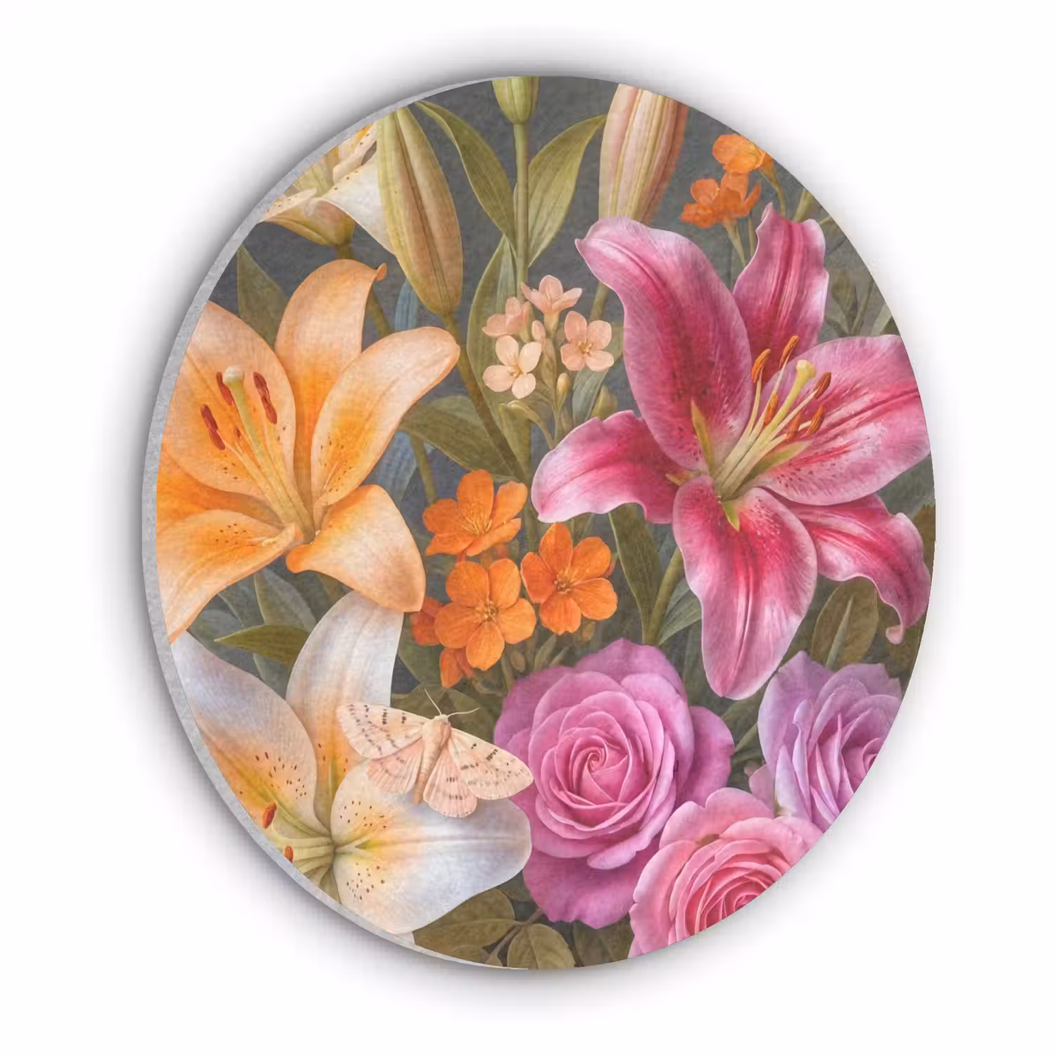 Bloemen - Boeket - Natuur - Kleurrijk - Modern Akoestische PET Vilt - Rond klein -3d