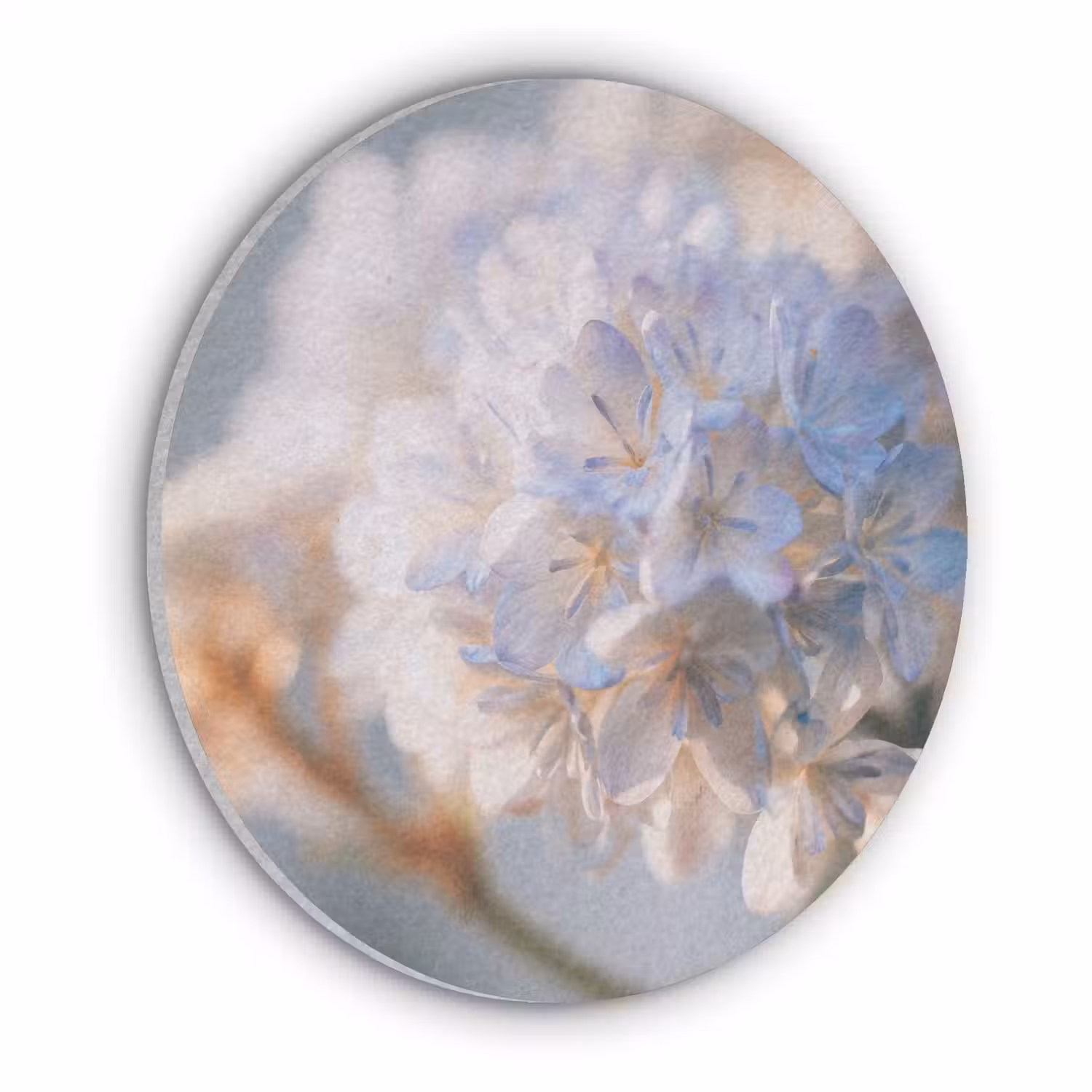 Bloemen - Lichtblauw - Wazig - Trosje Akoestische PET Vilt - Rond klein -3d