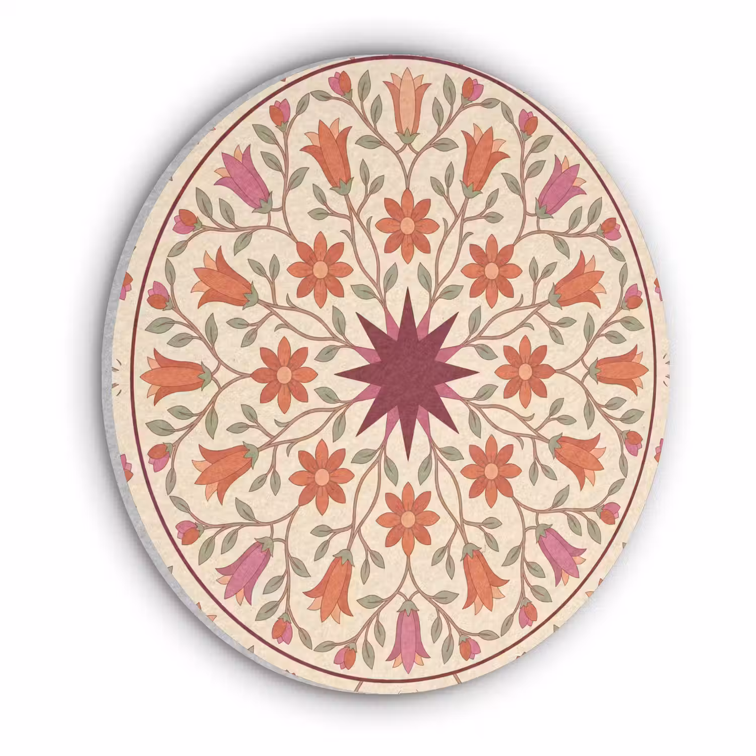Bloemen - Mandala - Decoratief - Rood Akoestische PET Vilt - Rond klein -3d