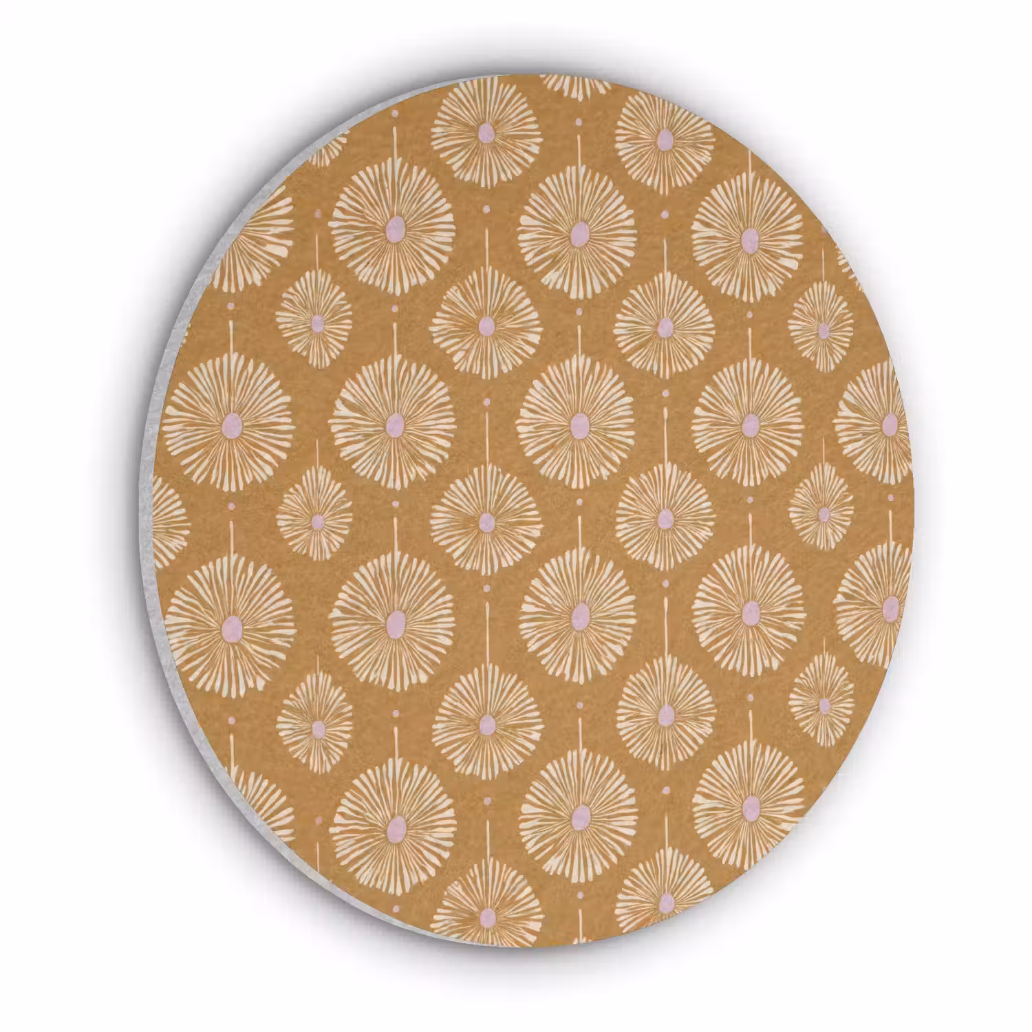 Bloemen - Modern - Oker Akoestische PET Vilt - Rond klein 838 -3d