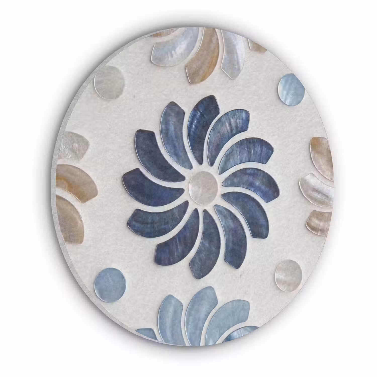 Bloemen - Parelmoer - Abstract - Patroon - Blauw Akoestische PET Vilt - Rond klein -3d
